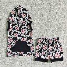 Load image into Gallery viewer, Baby boys baseball hoodie top summer shorts sets