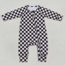 Load image into Gallery viewer, Baby Girls Black Checkered Long Sleeve Zip Rompers
