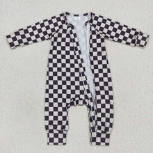 Load image into Gallery viewer, Baby Girls Black Checkered Long Sleeve Zip Rompers
