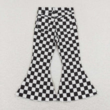 Load image into Gallery viewer, Baby Girls Black Checkered Bell Flare Denim Pants Jeans