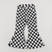 Load image into Gallery viewer, Baby Girls Black Checkered Bell Flare Denim Pants Jeans
