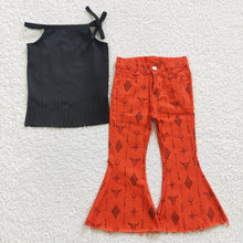 Load image into Gallery viewer, Baby Girls Black Halter Top Cow Denim Pants Clothes Sets