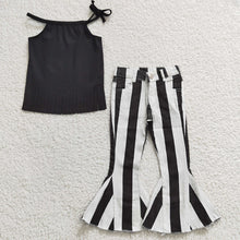 Load image into Gallery viewer, Baby Girls Black Halter Top Stripe Denim Pants Clothes Sets
