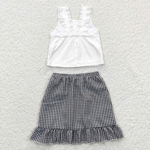 Load image into Gallery viewer, Baby Girls Black Plaid Skirt Strap Top clothes sets