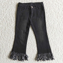Load image into Gallery viewer, Baby Girls Black Tassel Denim Jeans(can choose belts here)
