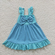 Load image into Gallery viewer, Baby Girls Blue Bow Summer Knee Length Dresses