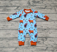 Load image into Gallery viewer, Baby Boys Highland Cow Western Long Sleeve Rompers