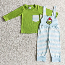 Load image into Gallery viewer, Baby boys Christmas green overall clothes sets