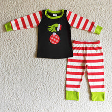 Load image into Gallery viewer, Baby boys Christmas hands stripe pajamas sets
