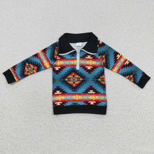 Load image into Gallery viewer, Baby Boys Western Blue Aztec Long Sleeve Pullover Tops