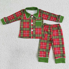 Load image into Gallery viewer, Baby boys Christmas red green plaid pajamas sets