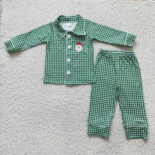 Load image into Gallery viewer, Baby Girls Green Plaid Santa Christmas 2pcs Pajamas Clothes sets