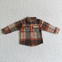 Load image into Gallery viewer, Baby kids orange plaid pocket shirts