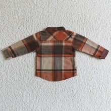 Load image into Gallery viewer, Baby kids orange plaid pocket shirts