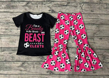 Load image into Gallery viewer, Baby Girls Black Soccer Tee Shirt Top Pink Bell Pants Clothes Sets