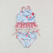Load image into Gallery viewer, Baby Girls Blue Flowers Top Floral 2 Pieces Swimsuits