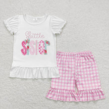 Load image into Gallery viewer, Baby Girls Big Little Sister Tee Shirts Rompers Ruffle Shorts Clothes Sets