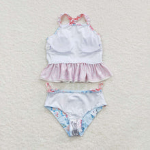 Load image into Gallery viewer, Baby Girls Blue Flowers Top Floral 2 Pieces Swimsuits