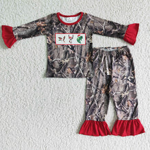 Load image into Gallery viewer, Baby Girls camo hunting ruffle winter Christmas pajamas sleepwear
