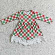 Load image into Gallery viewer, Baby girls Christmas green red plaid lace dresses
