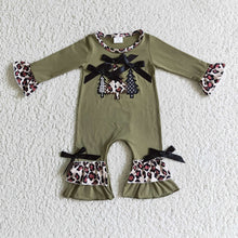 Load image into Gallery viewer, Baby girls Christmas tree leopard green rompers