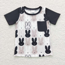 Load image into Gallery viewer, Baby Boys Easter Black Rabbits Pocket Short Sleeve Tee Shirts Tops