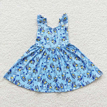 Load image into Gallery viewer, Baby Girls Blue Dogs Knee Length Ruffle Dresses
