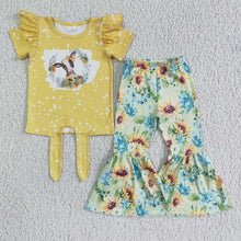 Load image into Gallery viewer, Baby Girls cute cow western floral bell pants sets