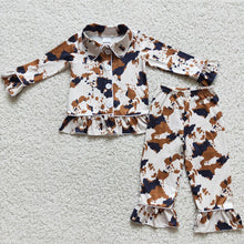 Load image into Gallery viewer, Baby Girls western cowhide print fall pajamas sleepsuits