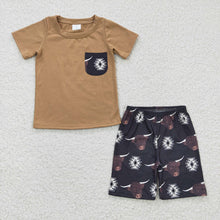 Load image into Gallery viewer, Baby Boys Highland Cow Tee Shirts Shorts Sets
