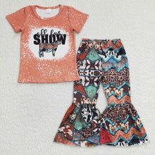 Load image into Gallery viewer, Baby Girls All For Show Cow Western Bell Pants Clothes Sets