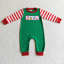 Load image into Gallery viewer, Baby boys Christmas green embroidery rompers