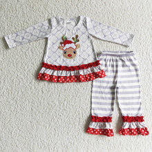 Load image into Gallery viewer, Baby girls Christmas grey deer pants clothes sets