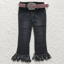 Load image into Gallery viewer, Baby Girls Black Tassel Denim Jeans(can choose belts here)