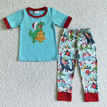 Load image into Gallery viewer, Baby girls Christmas dinosaur pajamas sleepwear clothes sets