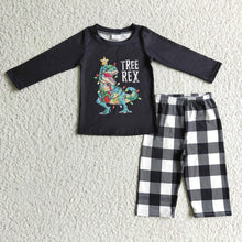 Load image into Gallery viewer, Baby boys dinosaur Christmas plaid pants sets