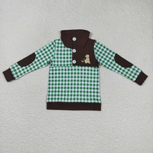 Load image into Gallery viewer, Baby Boys Hunting Green Checkered Long Sleeve Elbow Pullover Tee Shirt Tops