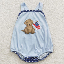Load image into Gallery viewer, Baby Boys 4th of July Dog Blue Rompers