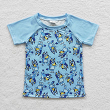 Load image into Gallery viewer, Baby Boys Blue Dog Short Sleeve Shirts Tops