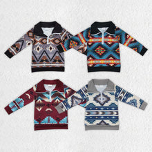 Load image into Gallery viewer, Baby Boys Western Aztec Long Sleeve Zip Pullover Tee Tops