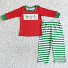 Load image into Gallery viewer, Baby boys Christmas green stripe pants clothes