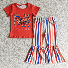 Load image into Gallery viewer, baby girls fall vibes stripe bell pants clothing sets