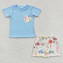 Load image into Gallery viewer, Baby Boys Farm Light Blue Summer Shorts Sets