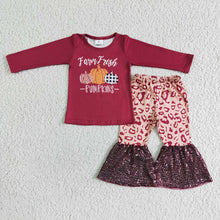 Load image into Gallery viewer, Baby girls farm fresh pumpkin leopard sequin pants sets