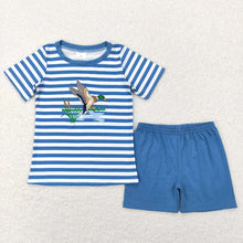 Load image into Gallery viewer, Baby Boys Blue Stripes Duck Tops Shorts Brother Clothing Sets