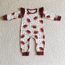 Load image into Gallery viewer, Baby girls baseball fall rompers