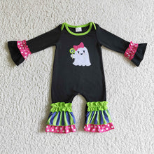 Load image into Gallery viewer, Baby girls Halloween ghost stripe rompers