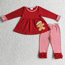 Load image into Gallery viewer, Baby girls Christmas gingerbread red pants sets