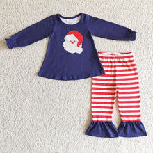 Load image into Gallery viewer, Baby girls santa top stripe pants clothes sets