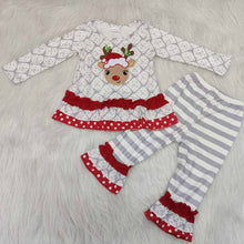 Load image into Gallery viewer, Baby girls Christmas grey deer pants clothes sets